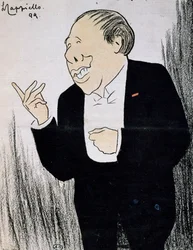 Acteur Alexandre Coquelin, bekend als Coquelin Cadet (1848-1909) in karikatuur uit 1899 door Leonetto Cappiello (1875-1942)
