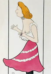 Actrice Mademoiselle Cassive in La Dame de Chez Maxim, door Georges Feydeau, karikatuur van 1899 door Leonetto Cappiello