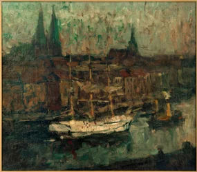 Bark in de haven van Lübeck