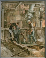 L. Sandrock, reparatiewerkzaamheden in de staalfabriek