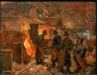 Leonhard Sandrock, in de staalfabriek