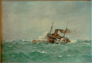 Raderstoomboot in ruwe zee