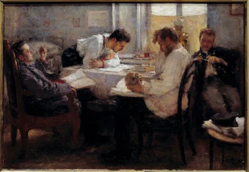 Aan de vooravond van het examen Studenten die de examens doornemen