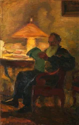 Leo Tolstoy met een krant, 1901