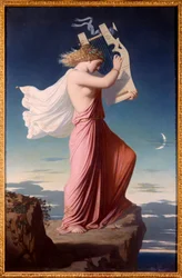 Portret van de Griekse dichteres Sappho die lier speelt, schilderij van Leopold Burthe (1823-1860), 1849. Zon. 1,06 x 0,69 m, Carcassonne, Musée des Beaux-Arts