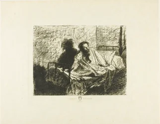 Portret van Charles Meryon Zittend in Bed
