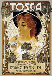 Omslag door Leopoldo Metlicovitz van de partituur van de opera Tosca door Giacomo Puccini