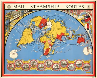 Poster die poststoomschiproutes adverteert