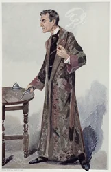 Sherlock Holmes, cartoon uit Vanity Fair van de acteur William Gillette