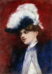 Elegante vrouw met verenhoed