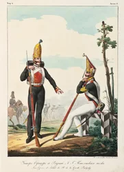 Onder officier en soldaat van het Pavlovsky Garde Regiment, 1830-1840s
