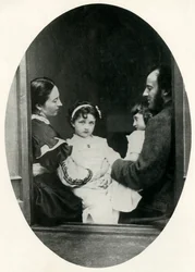 Effie Gray, John Everett Millais, en hun dochters Effie en Mary, 21 juli 1865