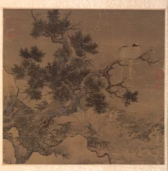 Vogels op een boom boven een waterval, 1127-1279