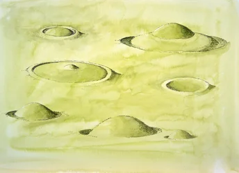 Typen grafheuvels uit de bronstijd (aquarel op papier)