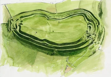 Overblijfselen van Maiden Castle (aquarel op papier)