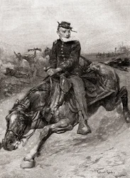 Een koerier tijdens de Amerikaanse Burgeroorlog, uit The Century Magazine, gepubliceerd 1887