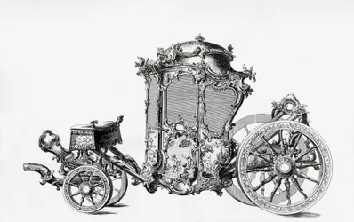 Ontwerp voor rococo koets, gravure