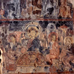 Fresco in de Byzantijnse kerk van Agios Nikolaos, Maza, Kreta, Griekenland
