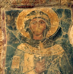 Fresco van heilige, ruïnes in Alikianos, Kreta, Griekenland (foto)