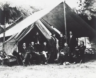 Generaal Ulysses Grant en zijn staf in City Point, zomer 1864, Amerikaanse Burgeroorlog, VS