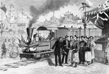Inhuldiging van de eerste Franse spoorweg in China die Tianjin met Tangshan verbindt, 20 november