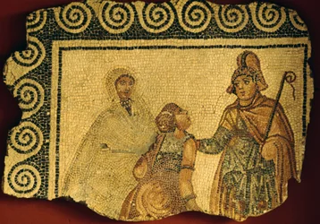 Inwijdingsscène, mozaïek uit Romeinse villa van Negrar, Veneto, Italië, Romeinse beschaving