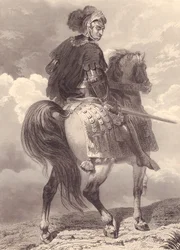 De Italiaanse legerleider en politicus Gian Giacomo Trivulzio (1440-1518), gravure, 22x16 cm, uit Galerie Historique de Versailles, Histoire de France, uitgever Charles Gavard, Parijs, circa 1840