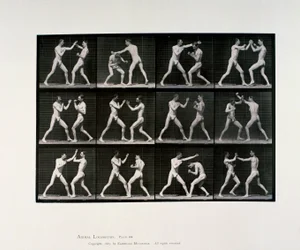 Naakte mannelijke atleten die boksen, ca. 1872-1885