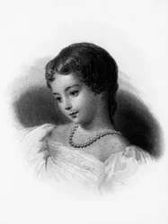 Portret van Augusta Ada Byron, gravin van Lovelace, Engelse wiskundige en schrijfster, beschouwd als de eerste computerprogrammeur, gravure