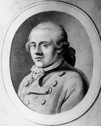 Portret van Jakob Michael Reinhold Lenz, Duitse schrijver van de Sturm und Drang-beweging, gravure