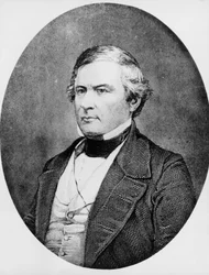 Portret van Millard Fillmore, Amerikaanse advocaat en politicus, gravure naar daguerreotypie door Mathew Brady