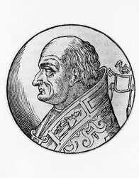 Portret van Sint Leo III, 96e paus van de Katholieke Kerk, gravure