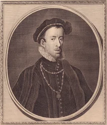 Portret van Thomas Howard, 4e Hertog van Norfolk (1536-1572), kopergravure door John Goldar (1729-1795)