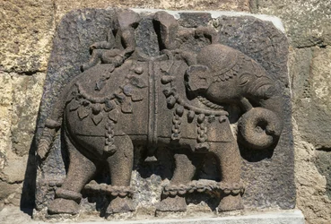 Reliëf met olifant, Daulatabad (Devagiri) fort, Maharashtra, India