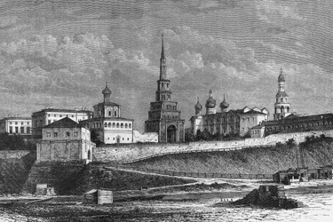 Het Kazan Kremlin, tekening door de Bar naar foto, gravure, Rusland