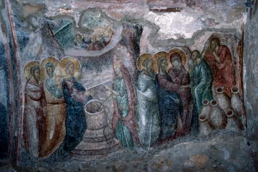 De Bruiloft te Kana, fresco in de Agia Sophia kerk