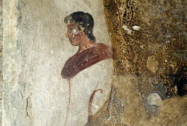 Jonge man, detail van fresco uit Paestum, Campania, Italië, Oud-Griekse beschaving, Magna Graecia