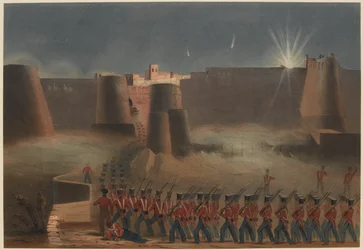 De Bestorming van Ghuznee. De Bestormingskolom betreedt het Fort, 23 juli 1839