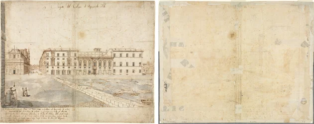 Achttien uitzichten van Rome: Het Collegio di Propaganda Fide (recto); Schetsen van ramen en pilasters van de zolderverdieping van het Collegio di Propaganda Fide (verso)