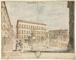 Achttien Zichten van Rome: Het Piazza Farnese recto, 1664