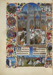 Très Riches Heures du duc de Berry Folio 86, verso - De Begrafenis van Raymond Diocrès