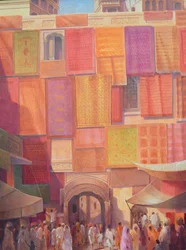 Stadsmuur met tapijten, Jaisalmer