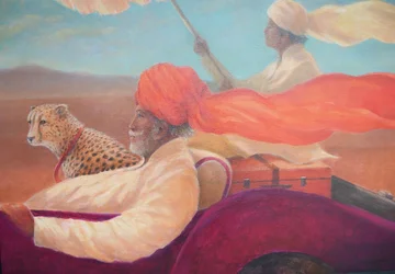 Maharaja, jongen met paraplu en cheetah