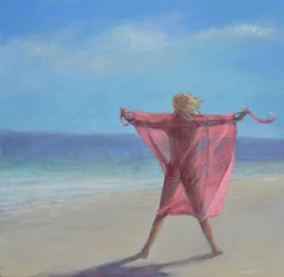 Roze Sari op het Strand