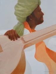 Sitar speler, groene tulband