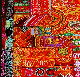 Indiaas borduurwerk, 2017 (canvas van kleurrijk, gedetailleerd, etnisch, bloemen, India)