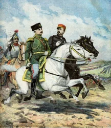 Franse generaal Saussier en Russische generaal Dragomiroff
