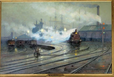 Gezicht op de dokken van Cardiff. Schilderij van Lionel Walden (1861-1933), 1894. 1,27 x 1,93 m. Parijs, Musée d
