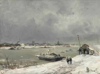 Een veerbootovertocht bij Wijk bij Duurstede in de winter