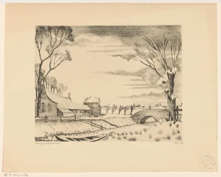 Boerderij in een winterlandschap